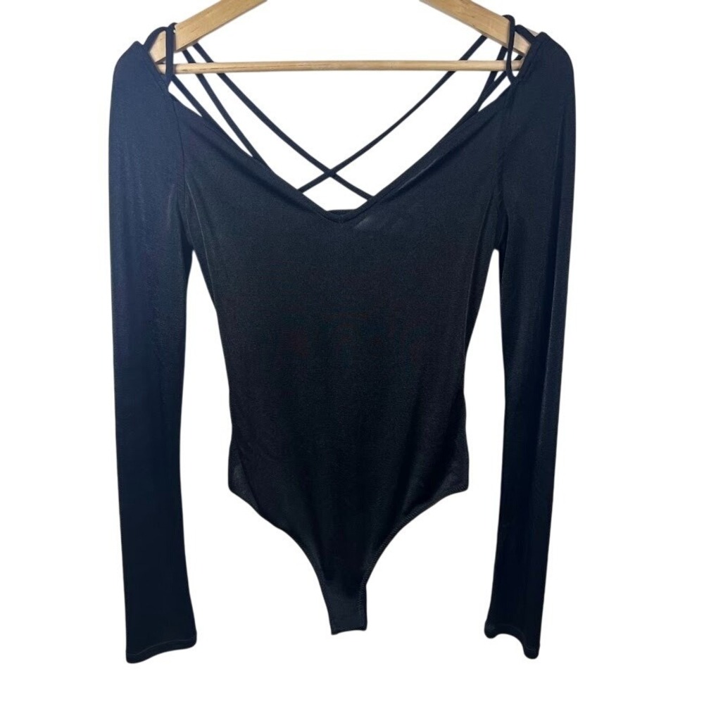 Intimately Free People Black Lattice Bodysuit M Long Sleeve Whimsigoth Goth
